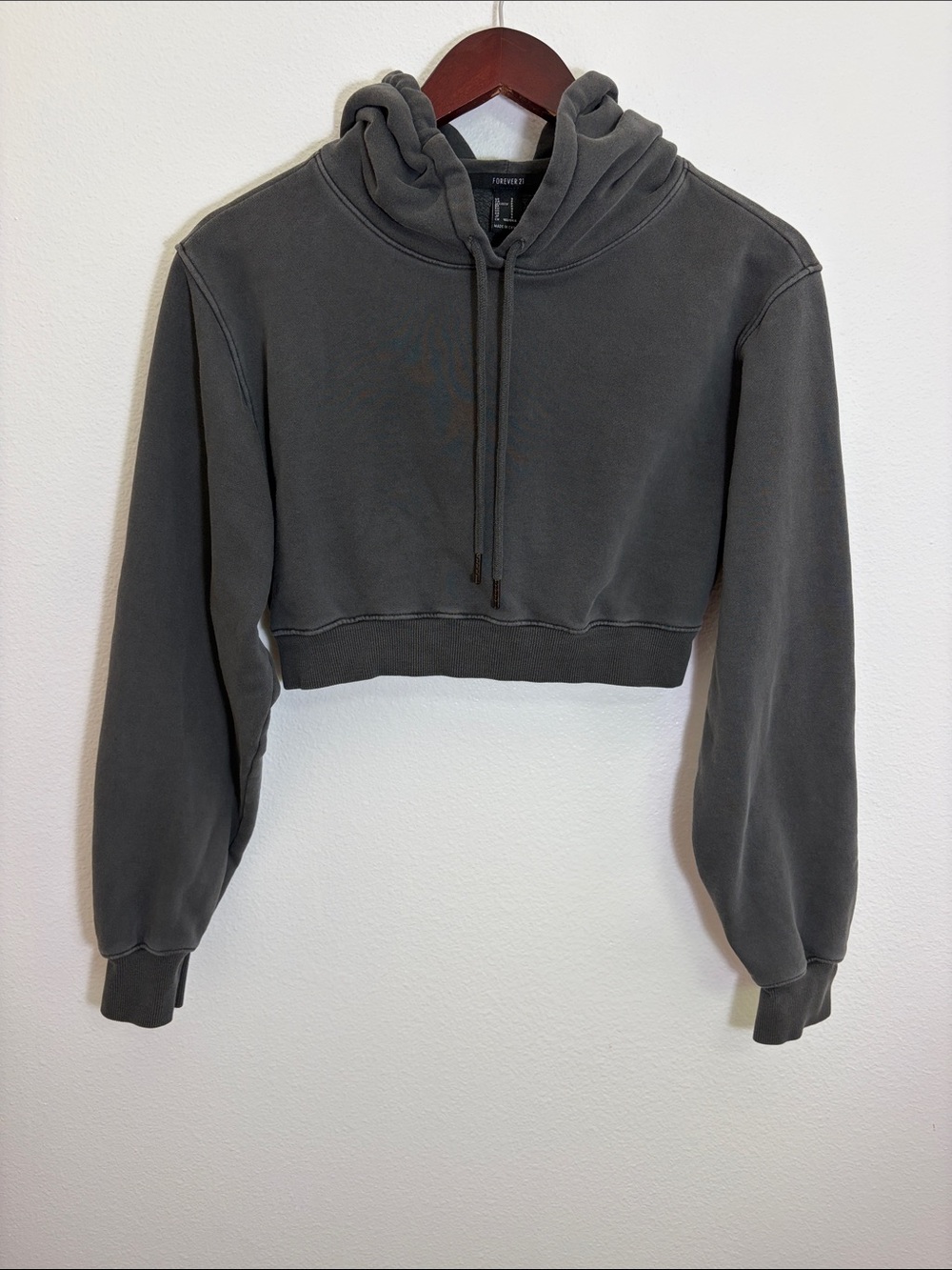 Forever 21 Charcoal Gray Cropped Pullover Hooded Sweatshirt